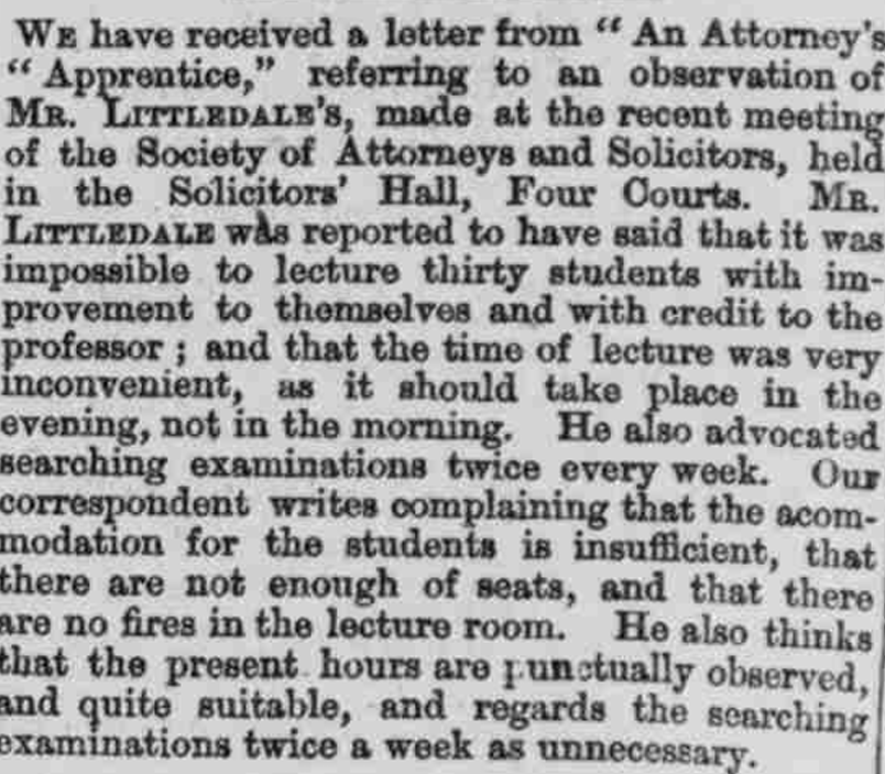 Attorney’s Apprentice Resists Suggestion of Twice-Weekly ‘Searching Examinations,’ 1873